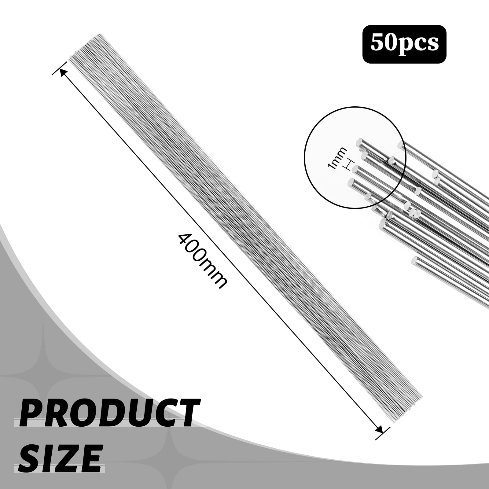 LALAGO Lot de 50 Fil en acier inoxydable, 1mm x 400mm Droit Fil acier à ressort, Fil à ressort en acier inoxydable pour le bricolage