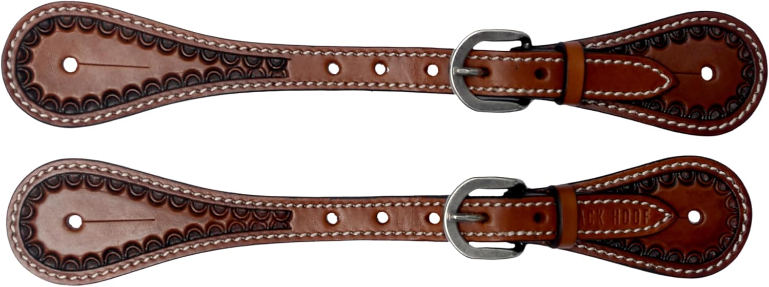 BLACK HOOF Border Tooled Leather Spur Straps for Horse