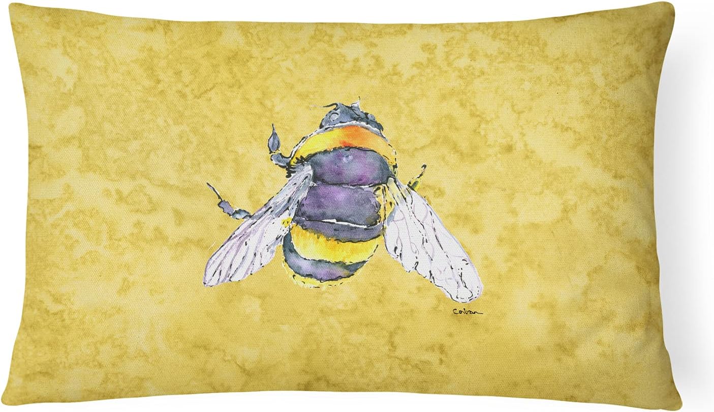 Caroline's Treasures 8852PW1216 Bee on Yellow Canvas Fabric Decorative Pillow Machine Washable, Indoor Outdoor Decorative Pillow for Couch, Bed or Patio, 12HX16W