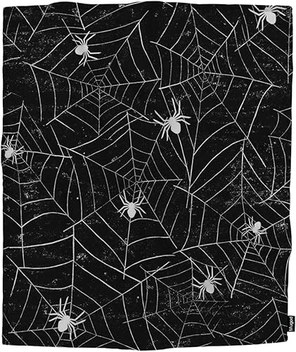Miniatura 4 de Mugod Manta de Halloween con fondo de grunge blanco y negro con telarañas decorativas, suaves, cálidas, acogedoras, de franela de felpa para bebé,