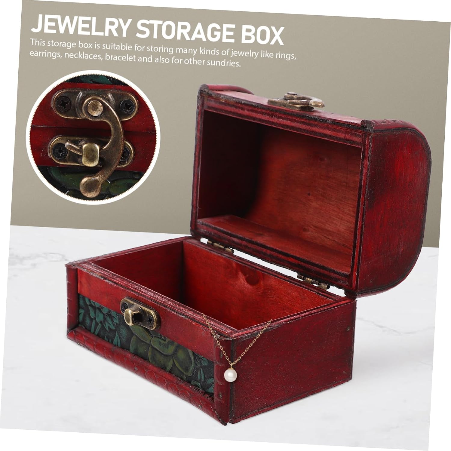 PRETYZOOM Vintage Wooden Jewelry Storage Box Antique Treasure Chest Decorative Organizer for Necklaces Bracelets and Trinkets and Prop for Film for Women Special Occasions