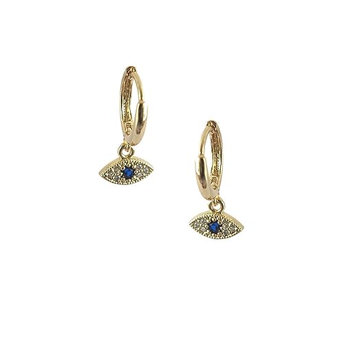 Miniatura 7 de Small Evil Eye Huggie Hoop Earrings Blue Sapphire CZReal 18k gold plated 925 Sterling Silver Nickel Free Lead Free Handcrafted In USA