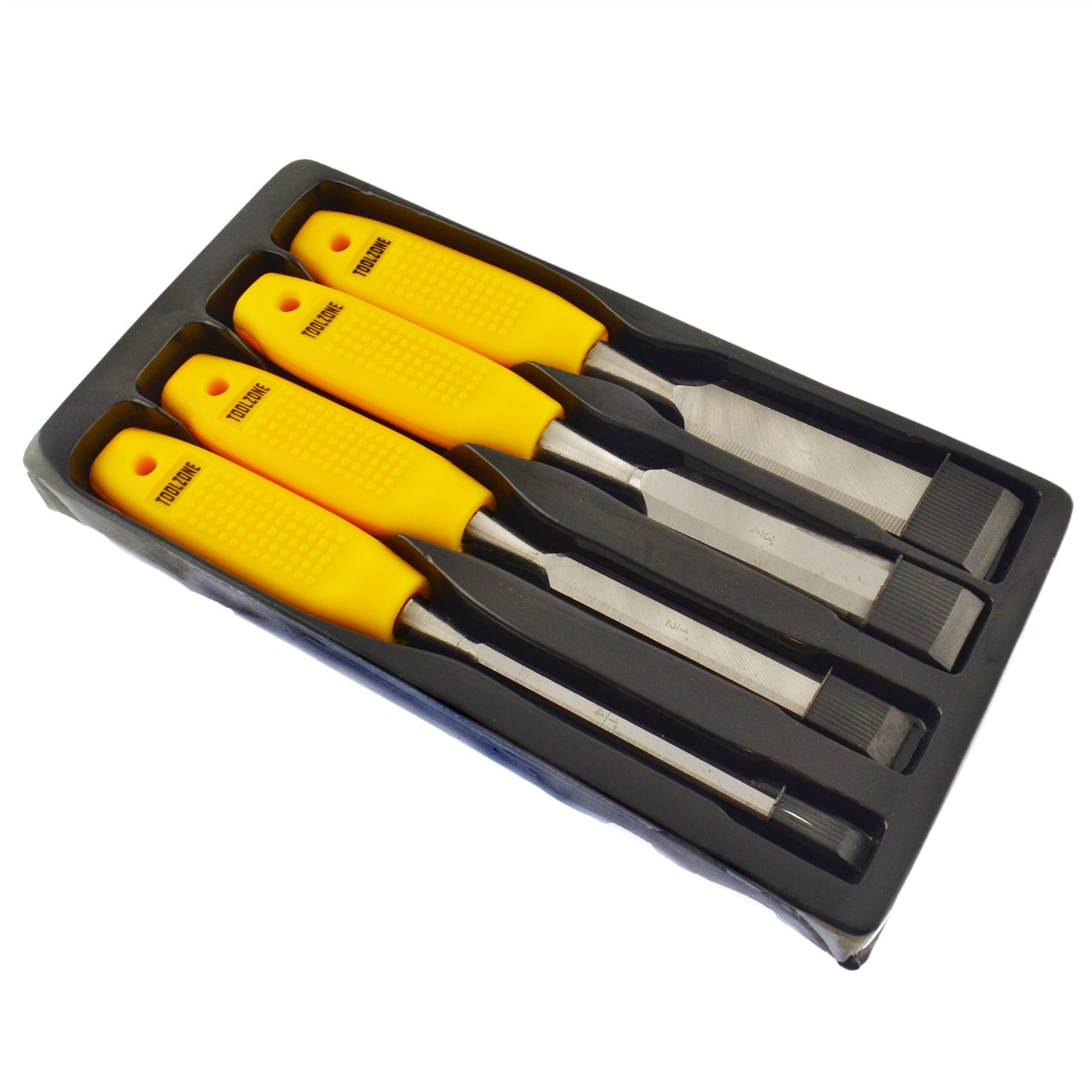 Ab Tools 4Pc Chisel Plastic Handle Bevel Edge Wood Chisel Woodworking Carpentry Te784