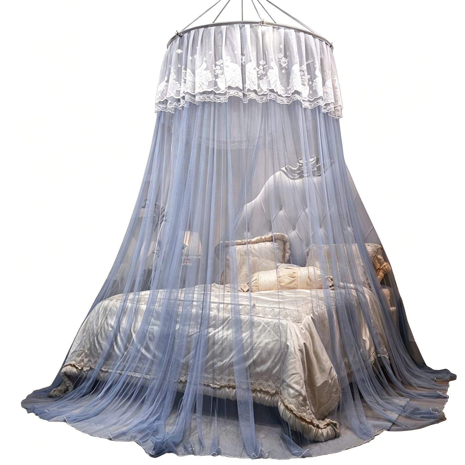 SARKEY Round Dome Canopy Bed Curtain,Tent For Hanging Net,Embroidery Lace Sheer Mesh,Single Entrance Mosquitero Nets,Ceiling,Romantic,for Girls Women Adults Bedroom Decoration