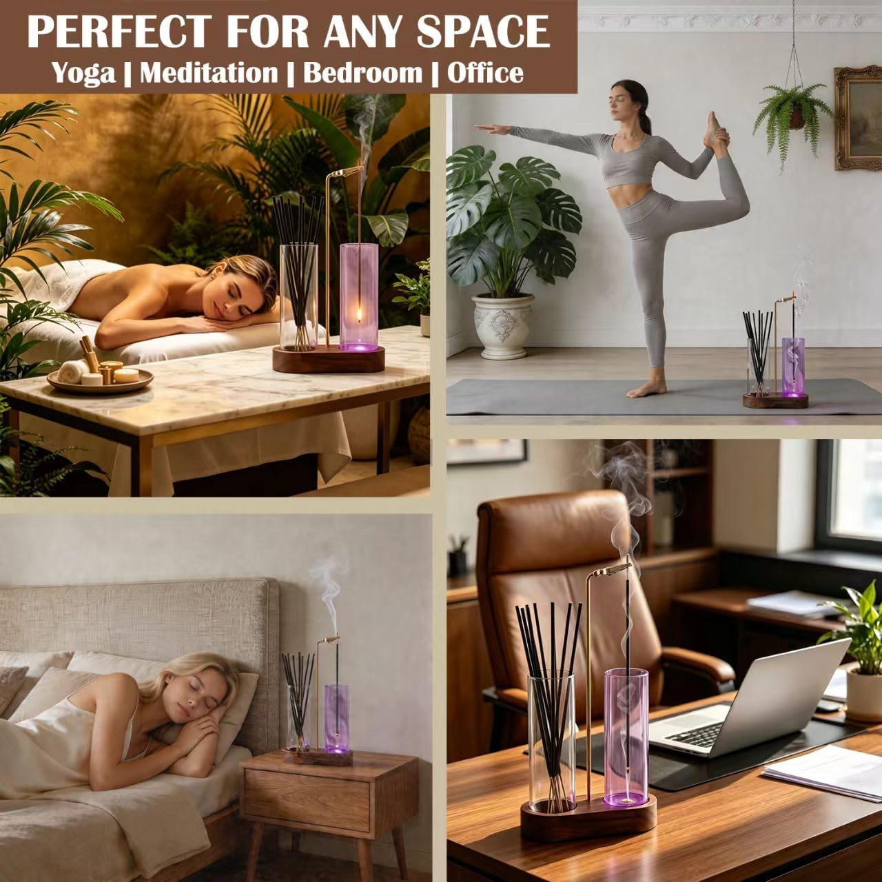 Glass Glowing Incense Holder - Modern Double Tube Incense Stick Burner with Ash Catcher - Aesthetic 2-in-1 Fragrance Display for Palo Santo, Sage & Candles - Zen Decor for Yoga & Meditation
