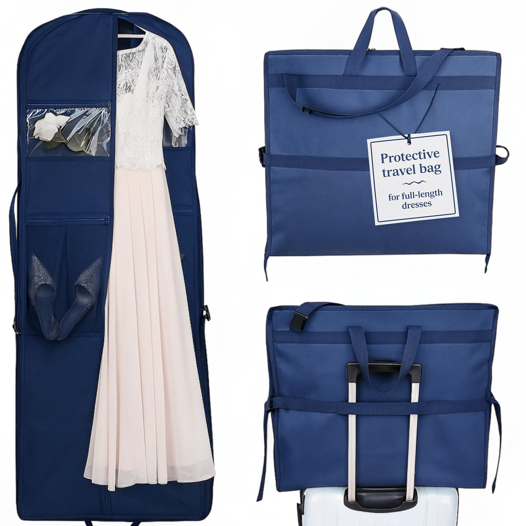 Sturdy Oxford polyester fabric - 72 Wedding Dress Garment Bag - Shoulder Strap - Accessory Pockets - Attaches