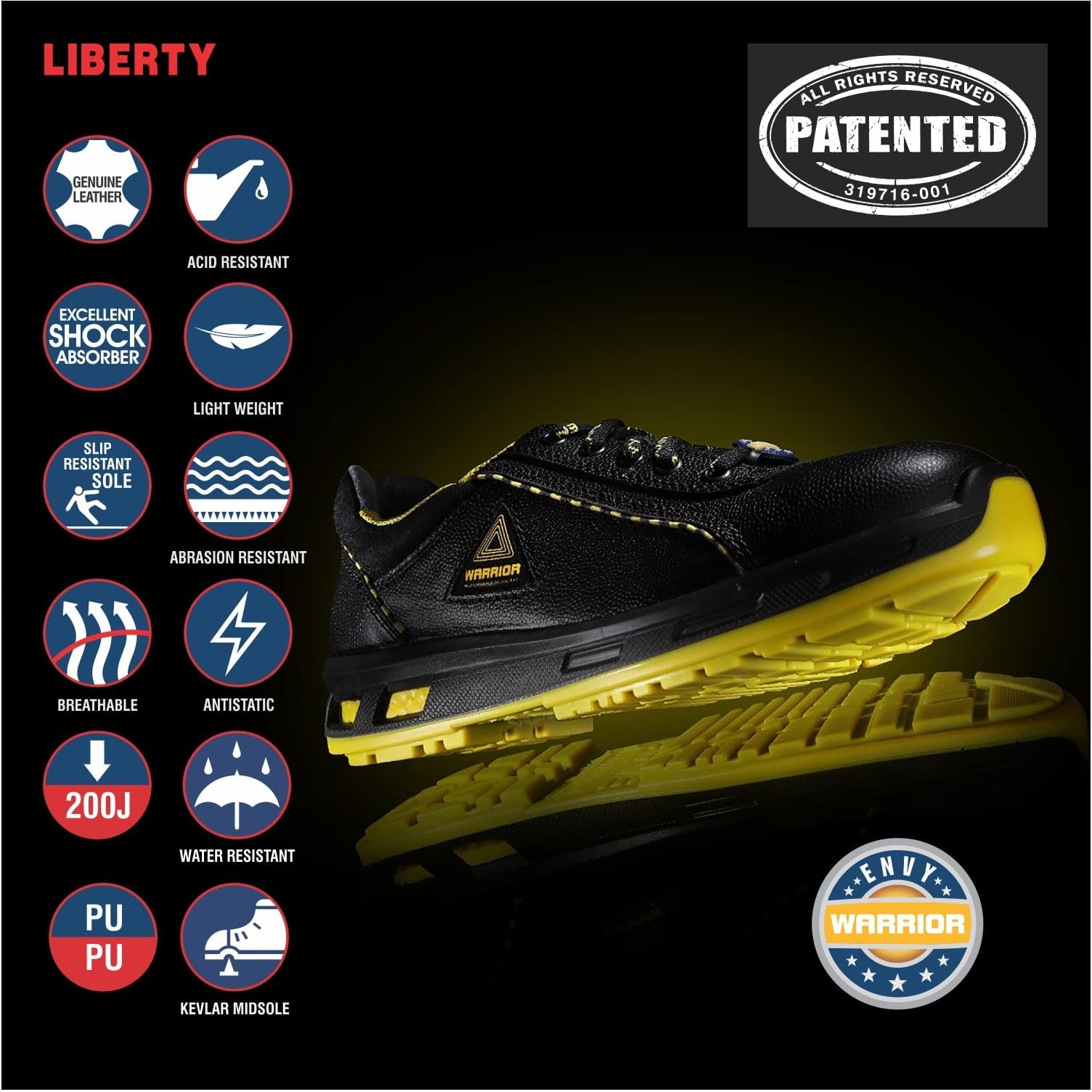 Liberty Warrior Envy Earth Popcorn Safety Shoes for Man Light weight | Steel Toe | Antislip & Water Resistant | Antistatic & Abrasion Resistance | Yellow | Size 7 UK