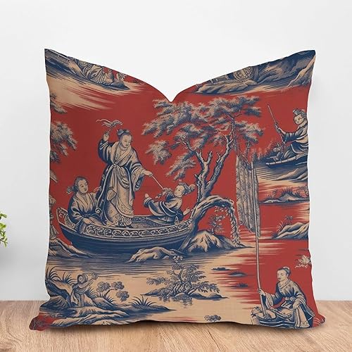 Miniatura 8 de ArogGeld Chinoiserie Chic - Funda de cojín asiática azul guepardo azul marino, estampado de leopardo, vaca, manchas de animales, almohada decorativa