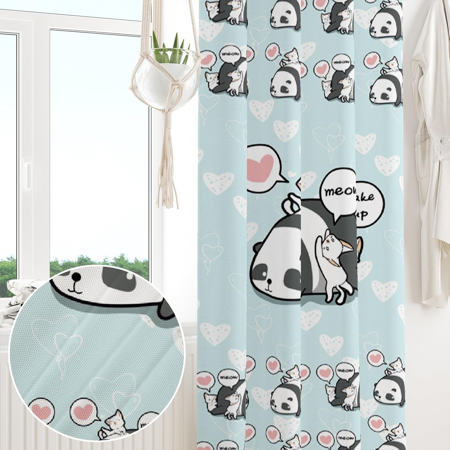 ggaimwf 42"x 63" Cartoon Animal Rod Pocket Curtain for Kids Bedroom Cute Panda Cat Linen Look Room Dividers Light Filtering Privacy Window Drapes for Boys Girls Playroom Living Room,1-Single Panel - Image 4