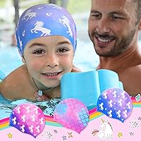 Vista 7 de Syhood Gorras de natación para niños, 3 unidades, impermeables, gorro de natación de dibujos animados para cabello largo y corto, para niños y niñas