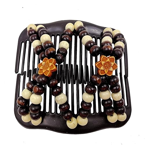 Miniatura 7 de LETSP Peine versátil rizador de pelo mágico de doble fila con cuentas de madera combinación 1