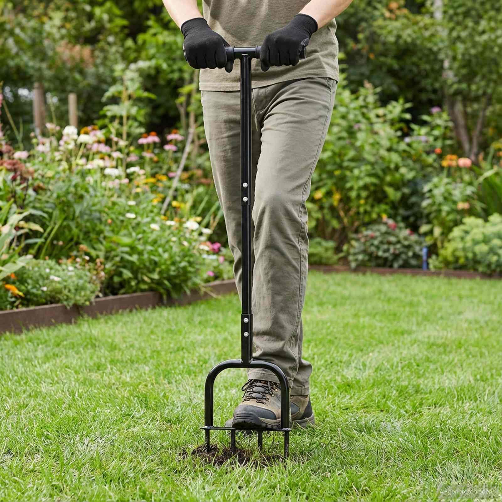 Outil àérateur de pelouse Noir 95 x 27 cm en Plastique pour Jardin extérieur, avec Montage Facile, Design Moderne, Durable, idéal pour aérer Le Sol, améliorer l'oxygénation