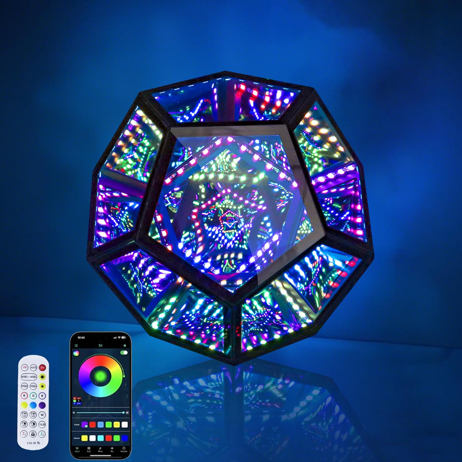 Infinity Mirror Light Cool Led Changing Night Dodecahedron Light with Music Sync Function for USB Powered for Computer Gaming Desk Birthday(5.91×7.09×7.09in)-image-33