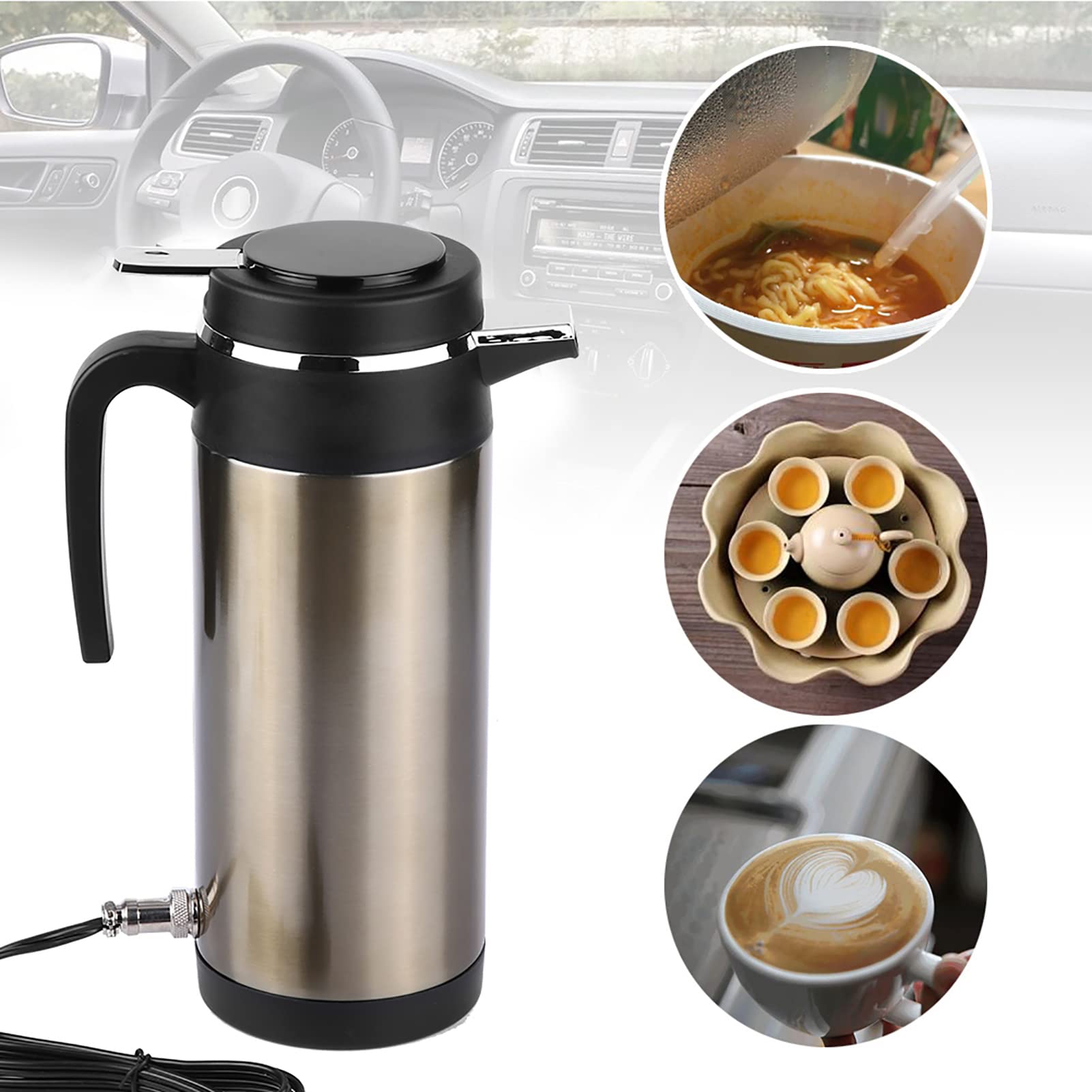 Taza Eléctrica para Coche, 12 V, 1000 Ml, Taza Eléctrica para Coche, Taza Calefactora Eléctrica Portátil para Viajes, Hervidor De Café, Termos, Botella De Agua Calefactora para Viajes En Coche(12V)