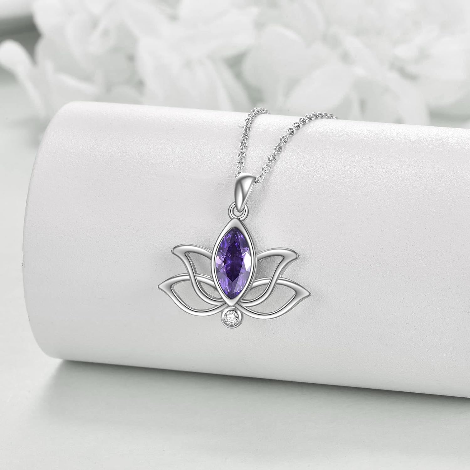 YFN Lotus Necklace Sterling Silver Birthstone Pendant Lotus Jewelry Mothers Day Birthday Gifts for Women - Image 2