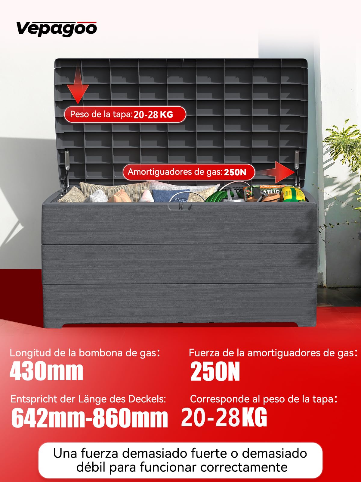 Veapgoo uniwersalna sprężyna gazowa 430 mm, 245 N, do przyczepy kempingowej, łóżka, pokrywy drzwi, drzwi, szopy, okien i innych niestandardowych projektów Heavy Duty, zestaw 2 szt