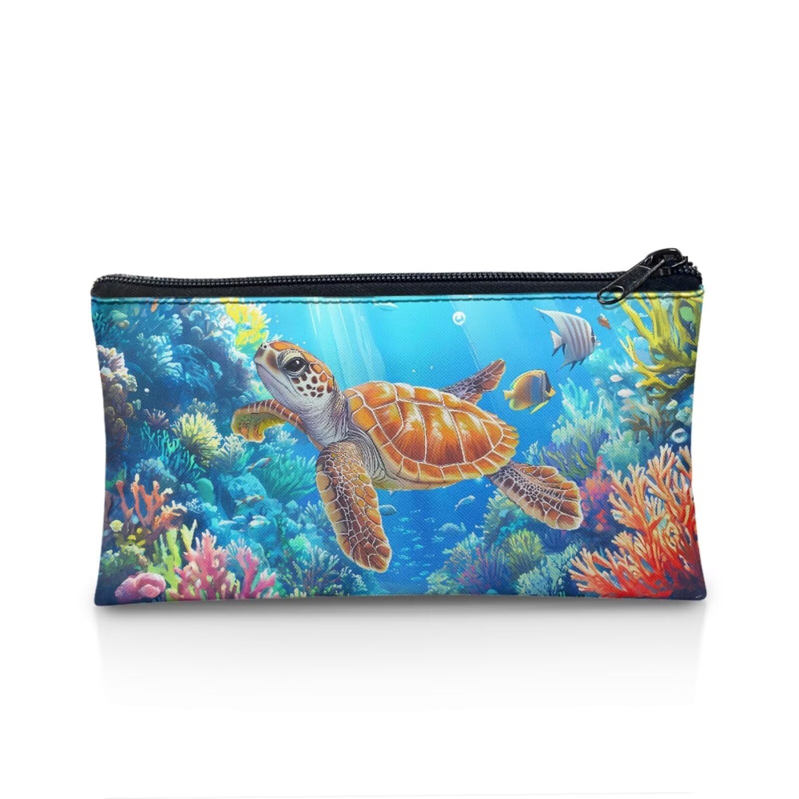 Wnbucioht Blue Sea Turtle Pencil Case for Kids Boys School Large Stationery Storage Desk Pen Bag Big Capacity Pencil Holder Zipper Purse Travel Bag Ocean Turtle Print Pencil Case for Girls โ image 1