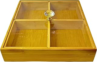 Bamboo food Dried fruit Candy Nuts packaging box with 4 compartments transparent lid Packaging Storage Display Boxes Snack Nut Box