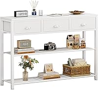 Furologee 38" White Console Sofa Table with 3 Fabric Drawers, Industrial Entryway Table with Storage Shelves for Living Room Hallway