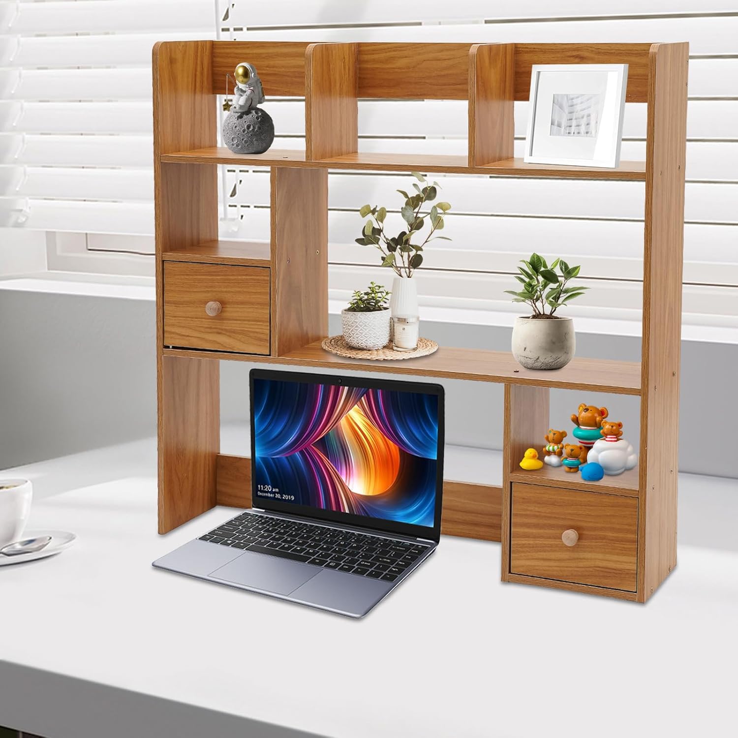 Open Storage Compartment Desktop Bookshelf Home Office Desk Organizer Shelf