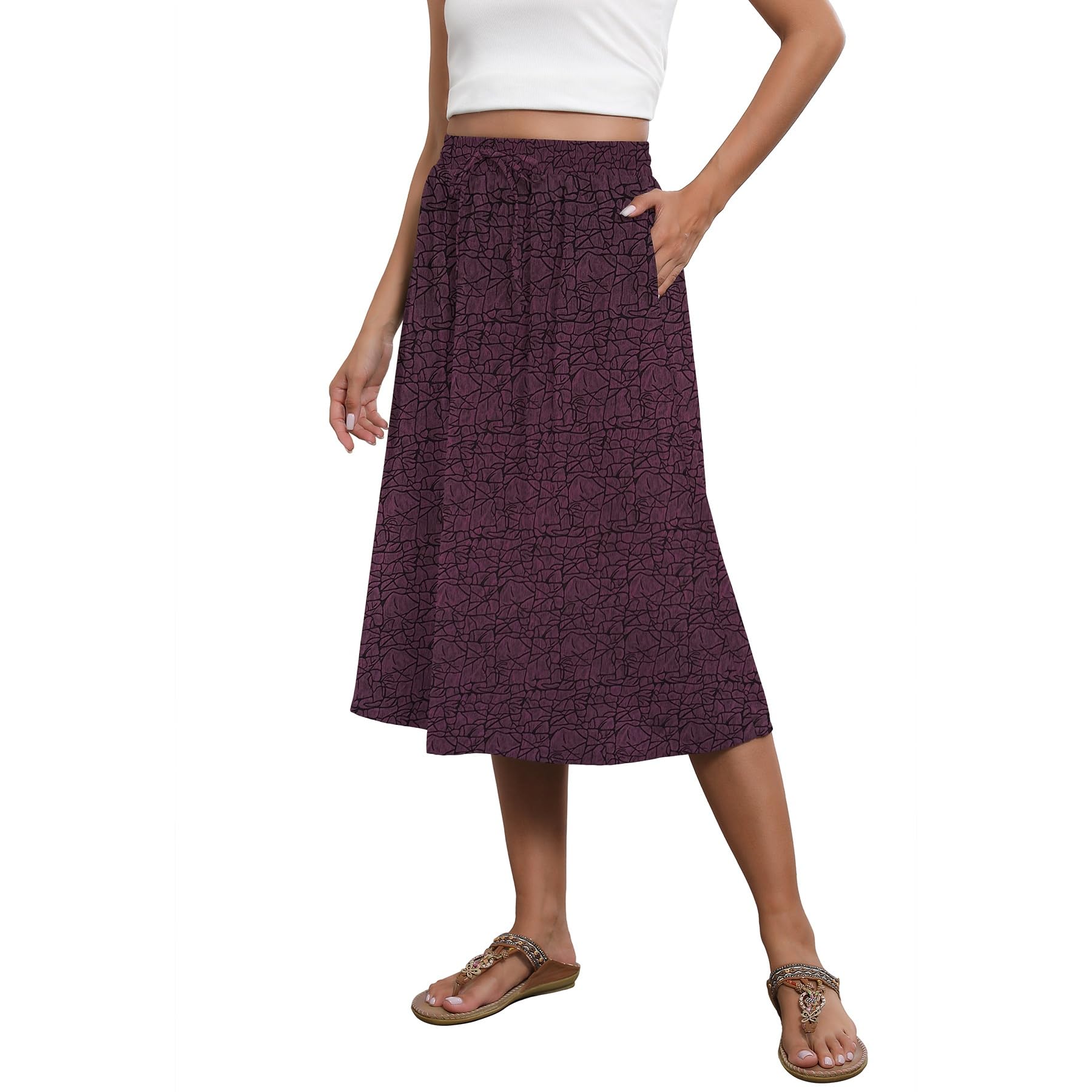 Witsmile Flowy Skirt Elastic High Waist A-Line Skirt with Pockets Bohemia Cover-up for Women 2026 Trendy(S-2XL)