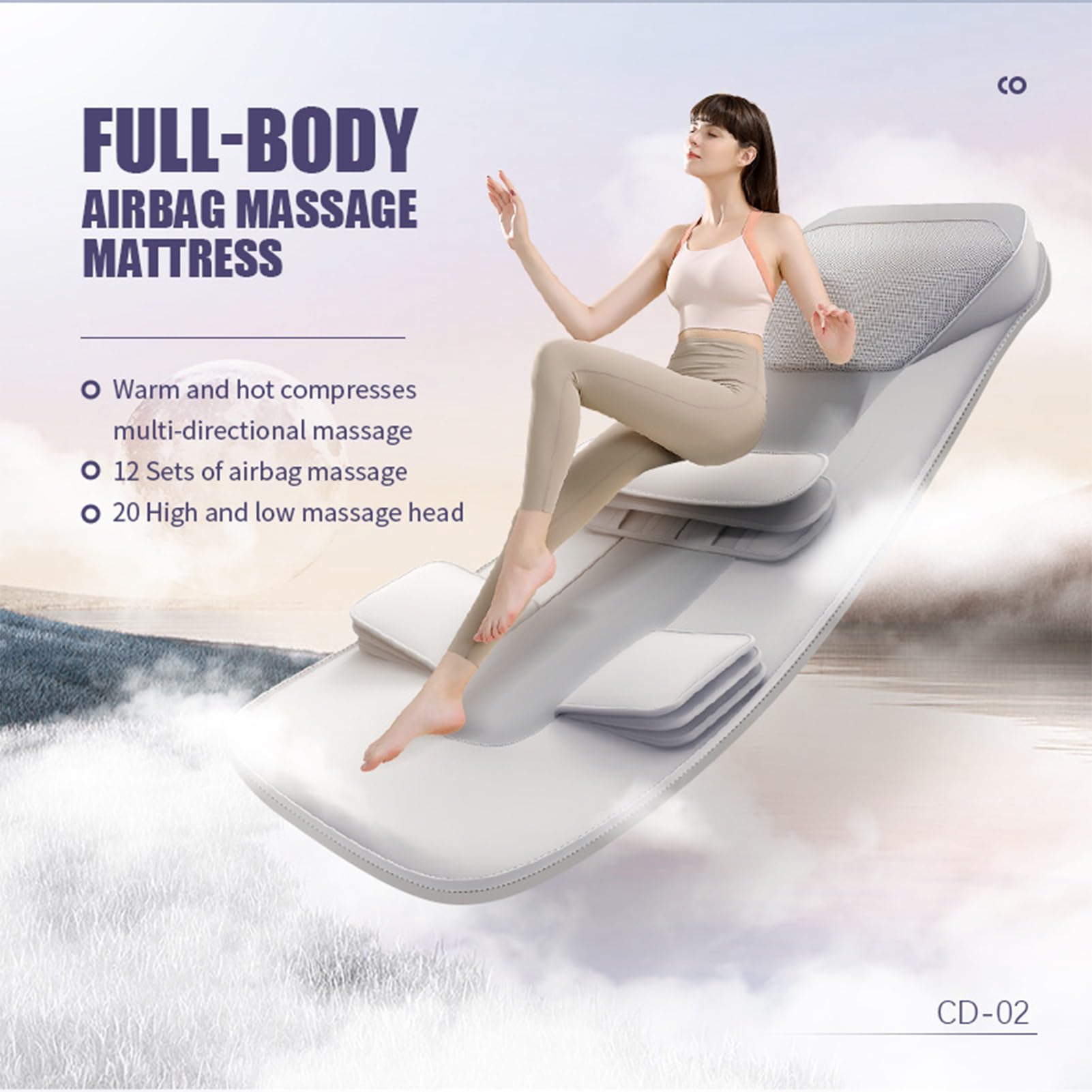 Esterilla de Masaje de Cuerpo Completo con Calor, colchón de Masaje vibratorio con airbag con airbag móvil 3D, masajeador de Cuerpo Completo, para Cuello y Espalda, Pantorrilla Lumbar