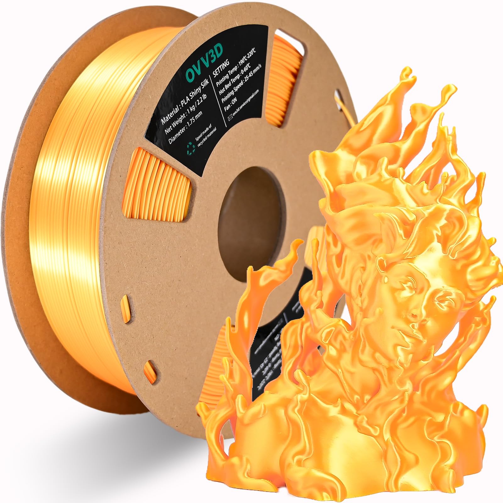 OVV3D Silk PLA Filament 1.75mm, Upgrade Gold PLA Filament 3D Printer Filament, Silk Gold Metal 3D Printing Filament, 3D Filament 1.75 +/- 0.02mm, Silk 1.75 PLA Filament for 3D Printer and 3D Pen, 1kg
