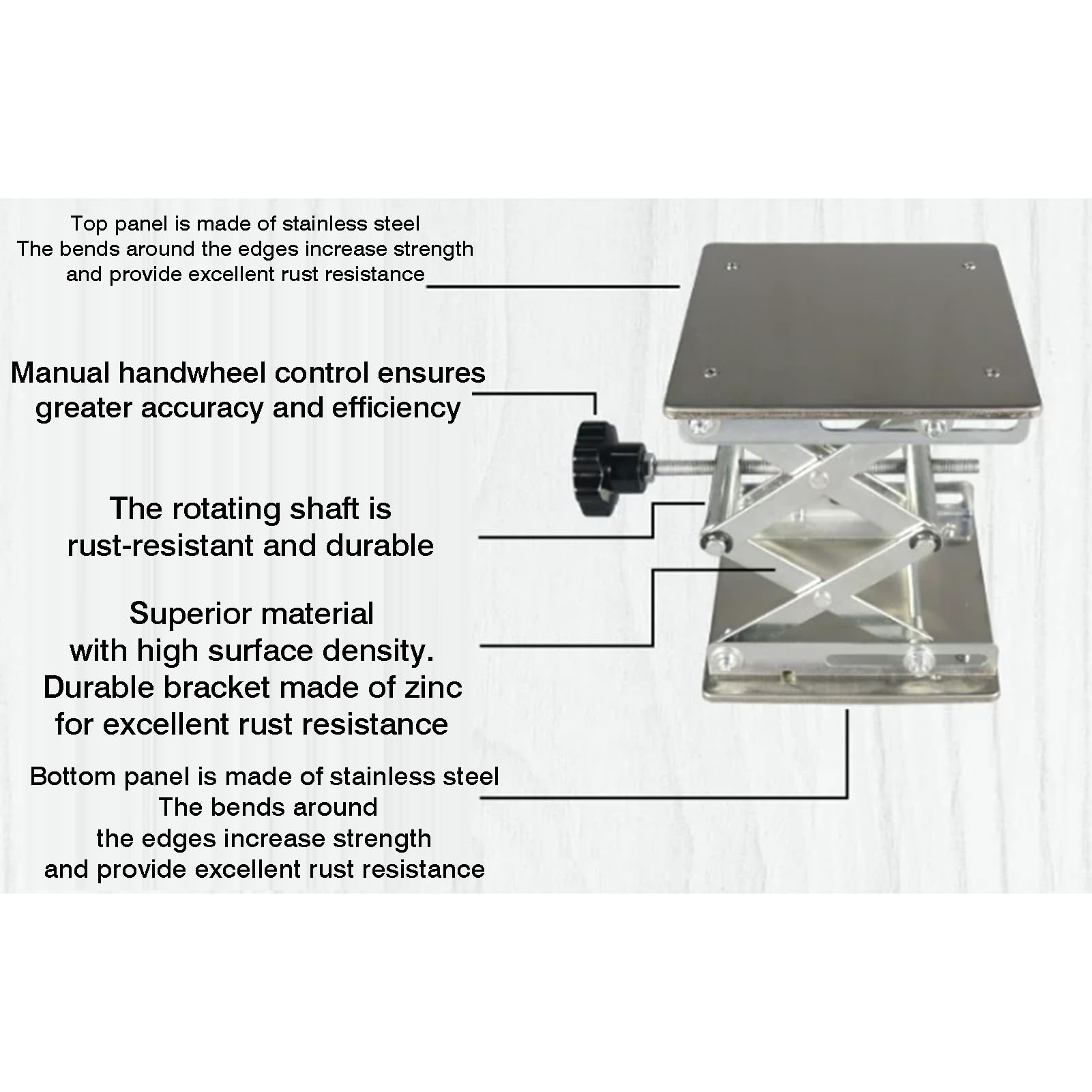 Soporte De Laboratorio Acero Inoxidable,Elevadora Gato Control Manual | Con tapete antideslizante y mango giratorio, rango de altura ajustable de 4,5 a 46 cm(20x20cm)