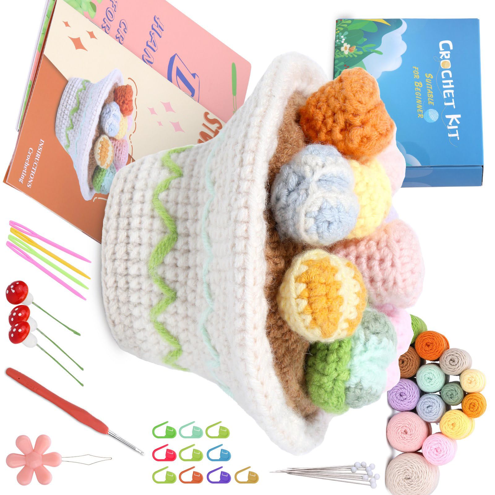 Yhplxyuus Succulents Plant Set with Crochet Hook Yarn Needle Step-by-Step Instruction and Knitting Accessory for Beginner Animal Crochet Set