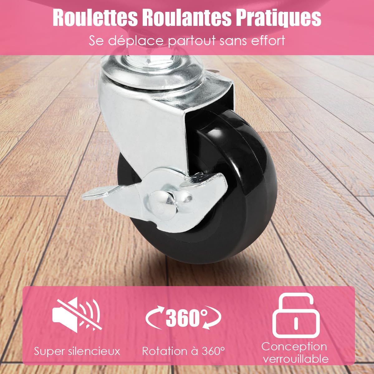 GOPLUS Chariot de Rangement à 3 Niveaux, Desserte à roulettes avec 4 roulettes Universelles, 2 avec Frein, Panier Charge 20KG, pour Cuisine, Bureau, Salle de Bain, 42x35x87CM(Rose)