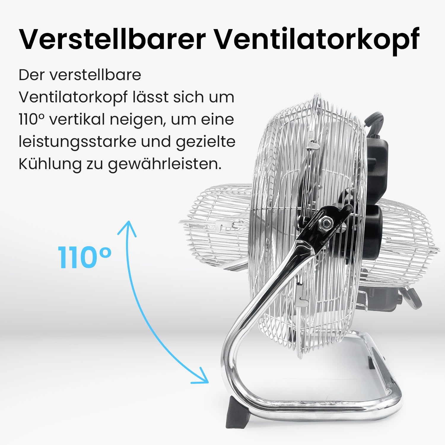 Pro Breeze 30,5 cm Bodenventilator aus Chrom - 50W Ventilator klein mit 3 Geschwindigkeitsstufen, 110° vertikal neigbar - Leistungsstarke Windmaschine für Zuhause, Büro und Fitnessstudio