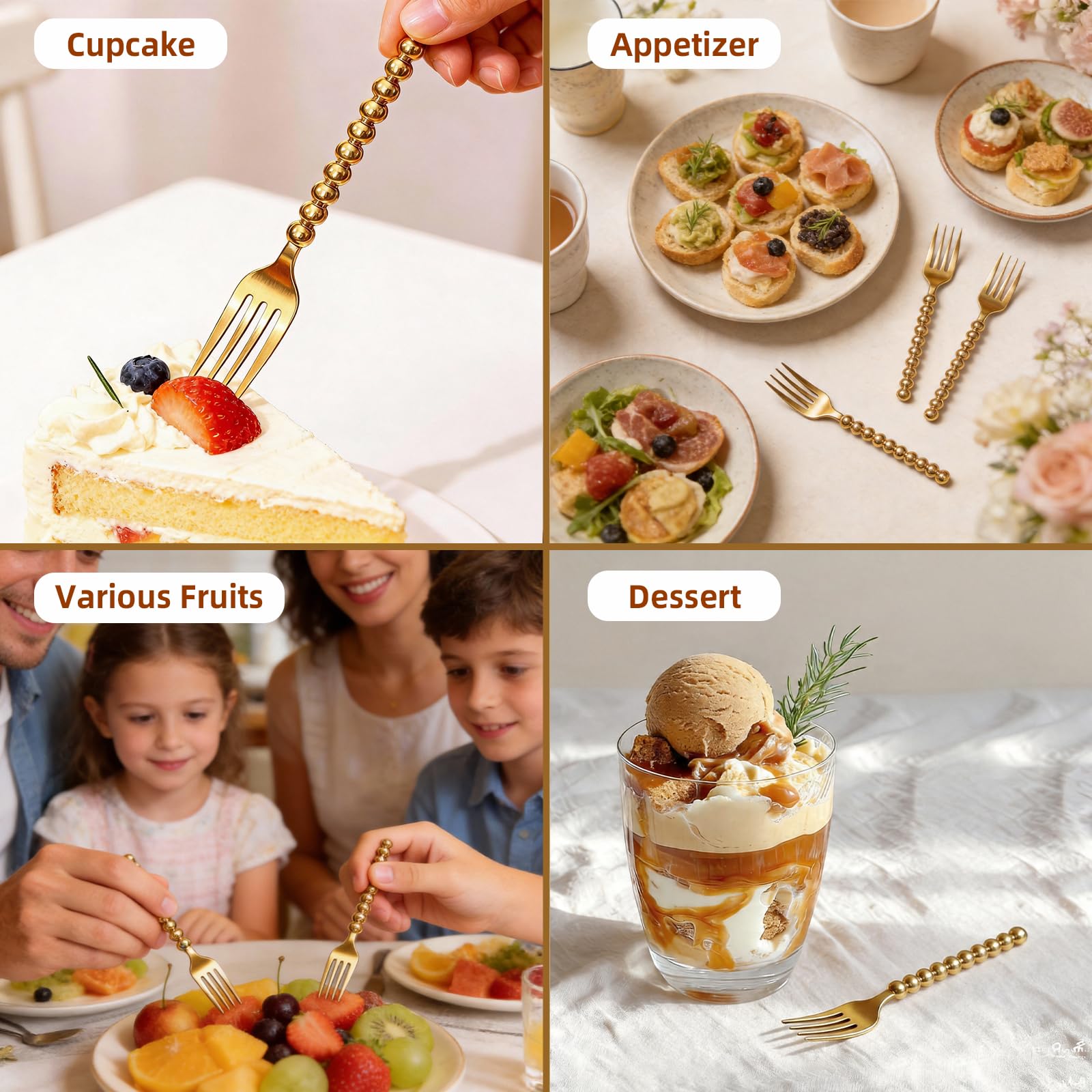 Premium Gold Mini Dessert Forks - 120-Piece with Beaded Handle, 4.4 Inch — Amazon image 5