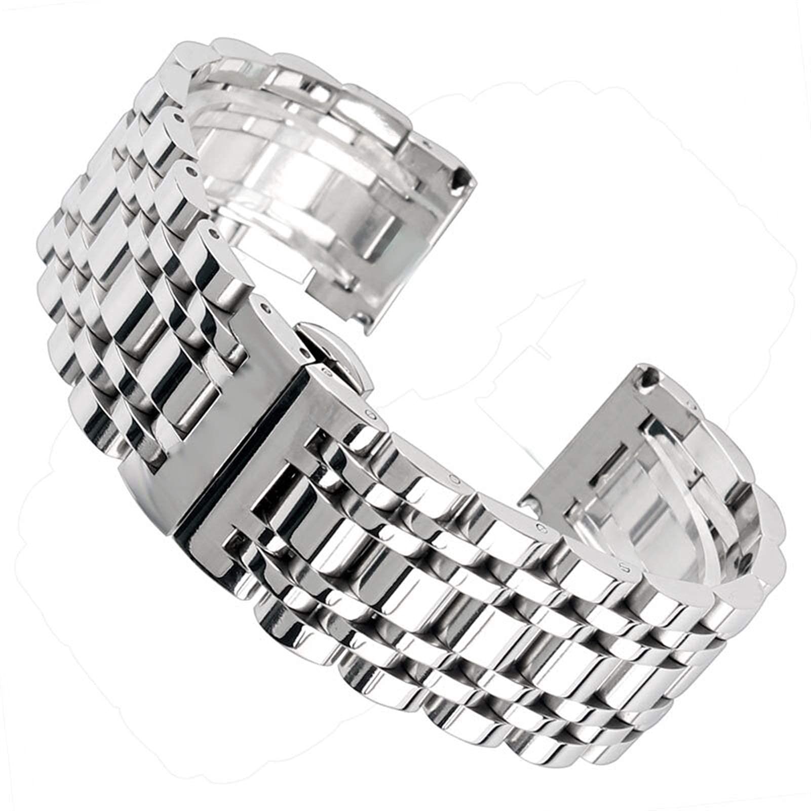 Correa de Reloj, Correa Plateada para Hombre de 20/22/24 mm, Repuesto de Correa de Acero Inoxidable para Mujer + 2 Barras de Resorte