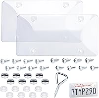 ecocstm 2-Pack Clear Unbreakable License Plate Covers - Polycarbonate Protector with Screws, Caps for Front & Back Car Tags