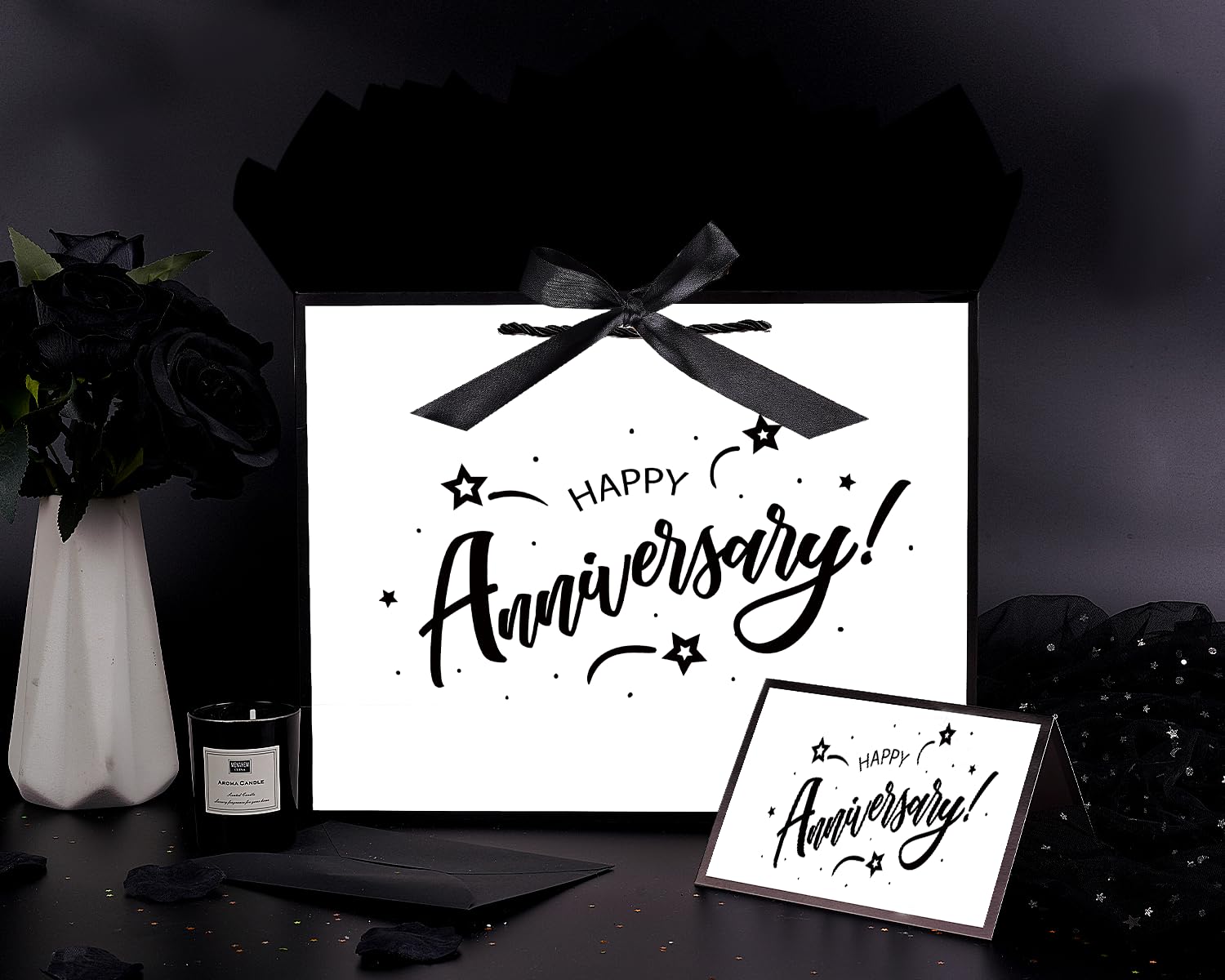 JWSCYSY Sac Cadeau Blanc Et Noir Métallisé De 32 Cm Avec