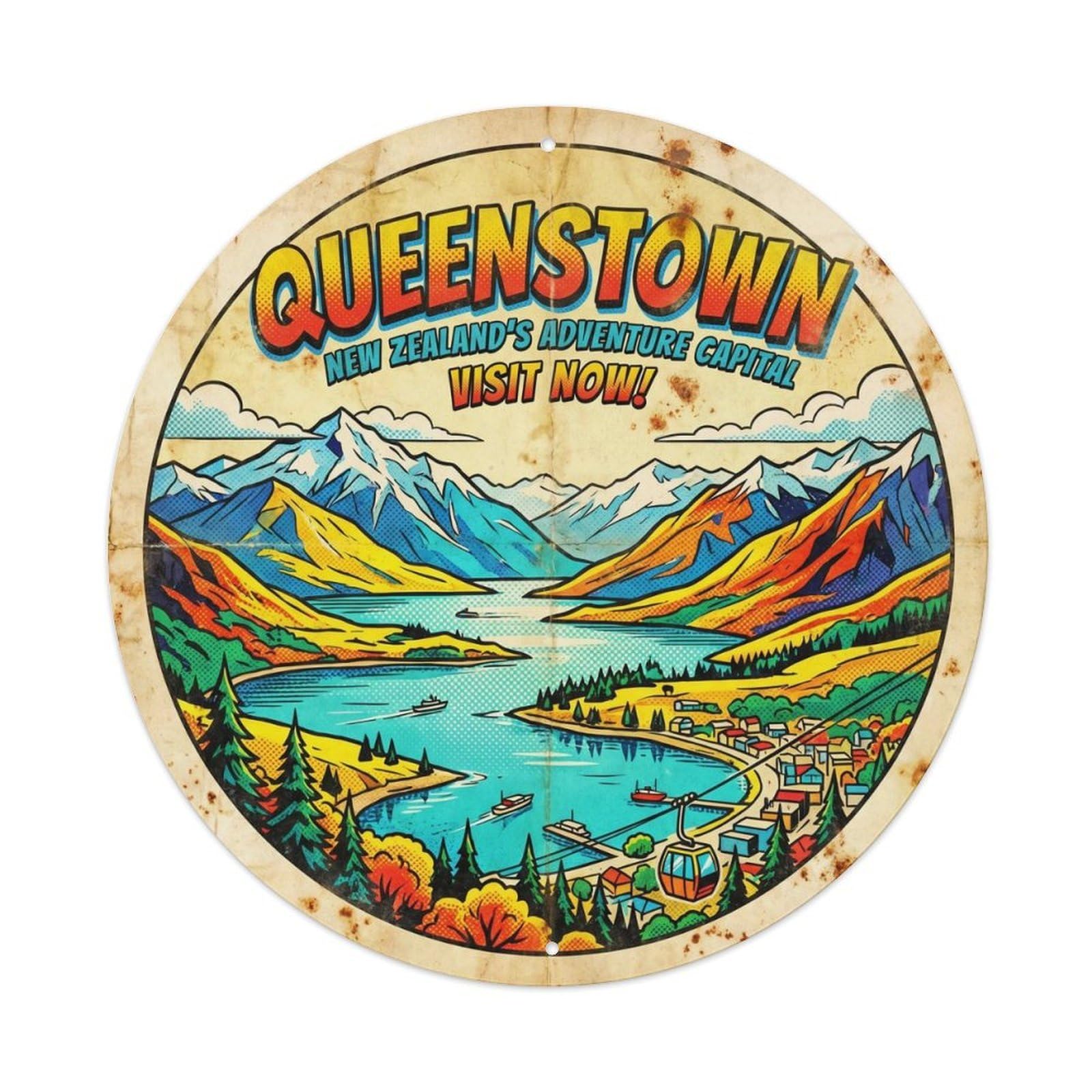 Queenstown Lagoon Travel Pop Color Destination Metal Tin Sign