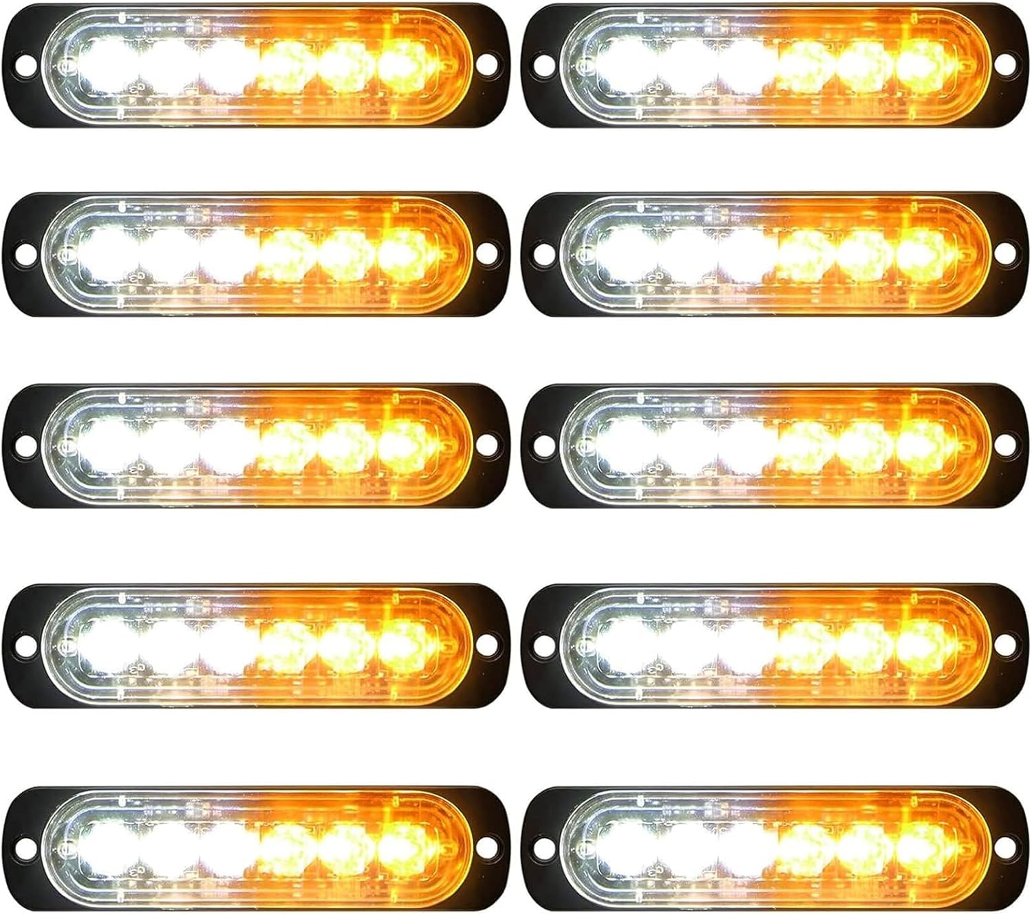 EEEKit 10 Pack LED Emergency Strobe Lights, 6 LED Amber White Strobe Warning Emergency Flashing Lights Floor Mount Warning Development Hazard Gentle Bar for Automotive Truck Van Off-road Car ATV SUV