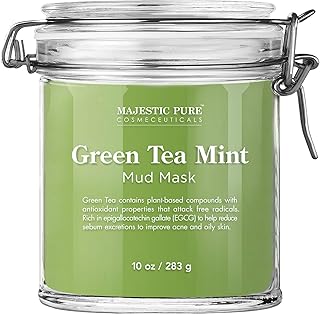 Majestic Pure Green Tea Mint Mud Mask - Exfoliating Facial Face and Skin Mask for Blackhead and Acne - Rich in Antioxidan...