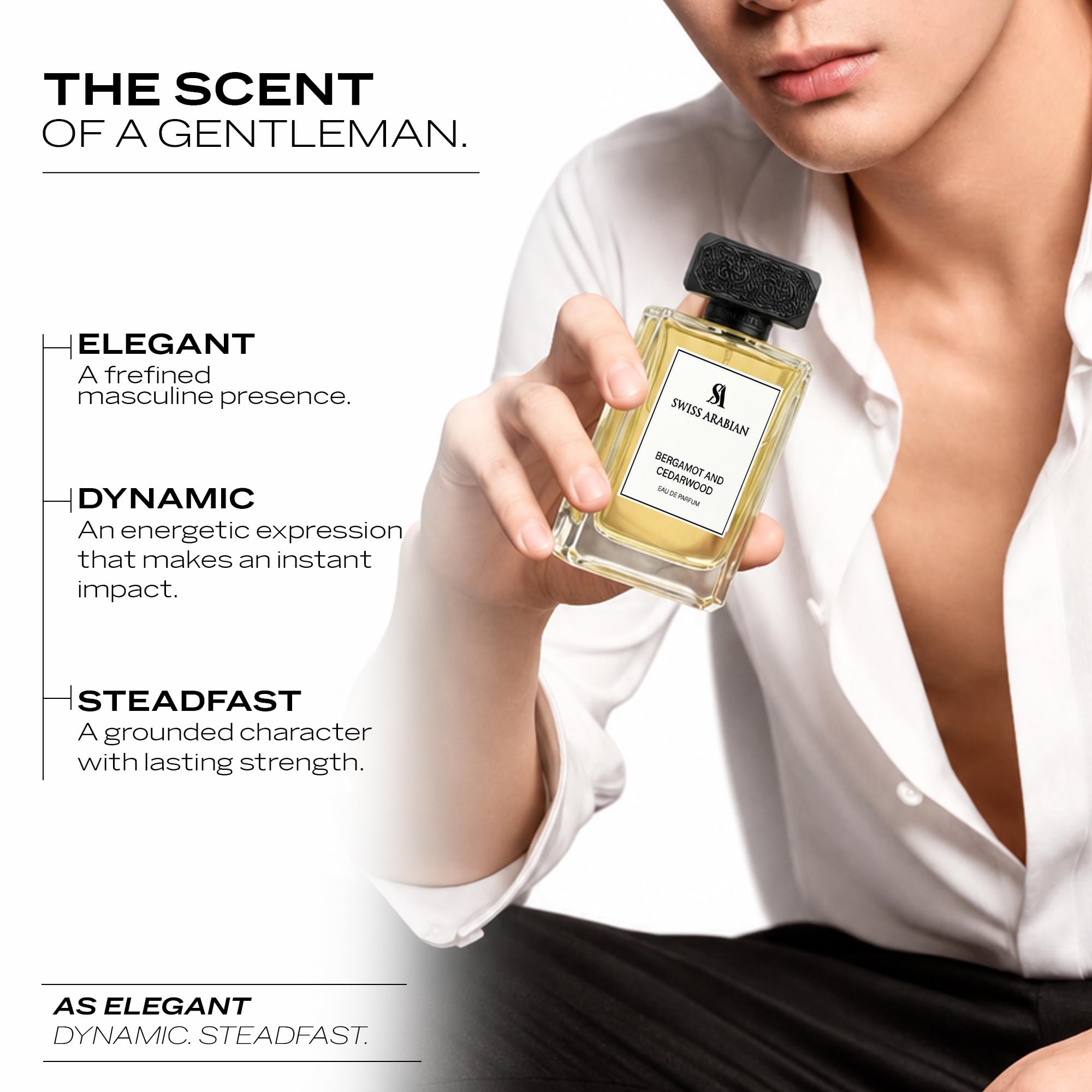 Swiss Arabian Bergamot and Cedarwood - Eau de Parfum for Men 100 ml, una fusione audace di agrumi piccanti e legno terroso, un profumo tonificante e sofisticato