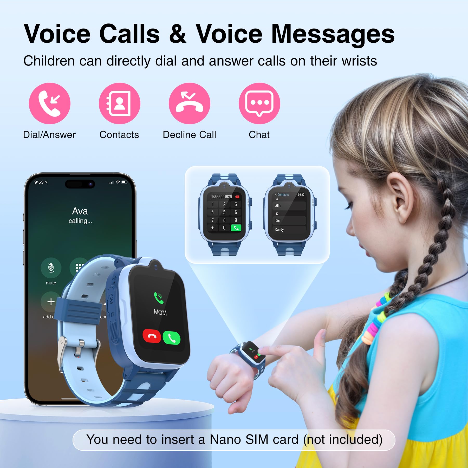 AstraMinds Smartwatch Bambini 4G per Ragazzi e Ragazza, Orologio GPS, Impermeabile IP67, Videochiamata, WiFi, SOS, Chat in Tempo Reale, Messaggi, Fotocamera, Contapassi, Sveglia per 4-12 Anni (Blu)