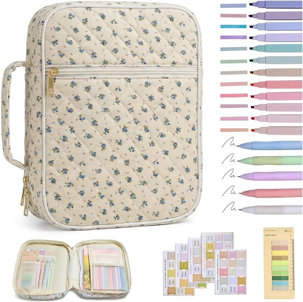 Quilted Bible Cover Case for Women, Elegant Floral Bible Carrying Case with Study Supplies, Large Bible Bag Journaling Kit for Church & Christian Gift