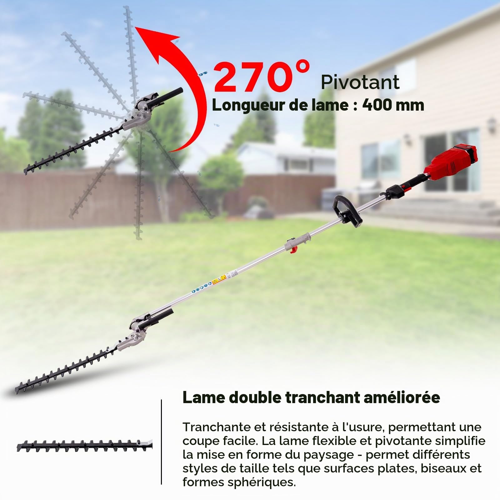 Outil Multifonctions sans Fil 4en1, Débroussailleuse - Tronçonneuse- Élagueuse - Taille-haie pour Le Jardinage, avec Batterie*1