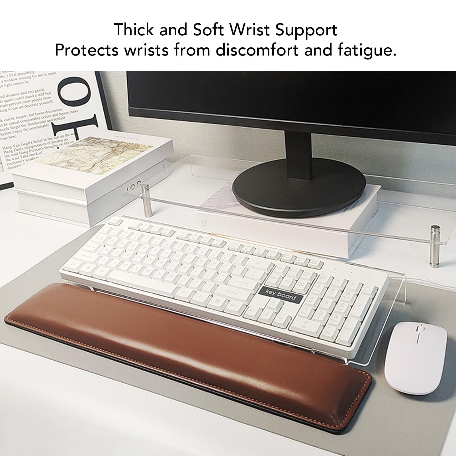 Acrylic Tilted Keyboard Holder, DIY Detachable Keyboard Stand with Wrist Rest for Easy Ergonomic Typing & Working, Clear Keyboard Riser for Office, Home, School
