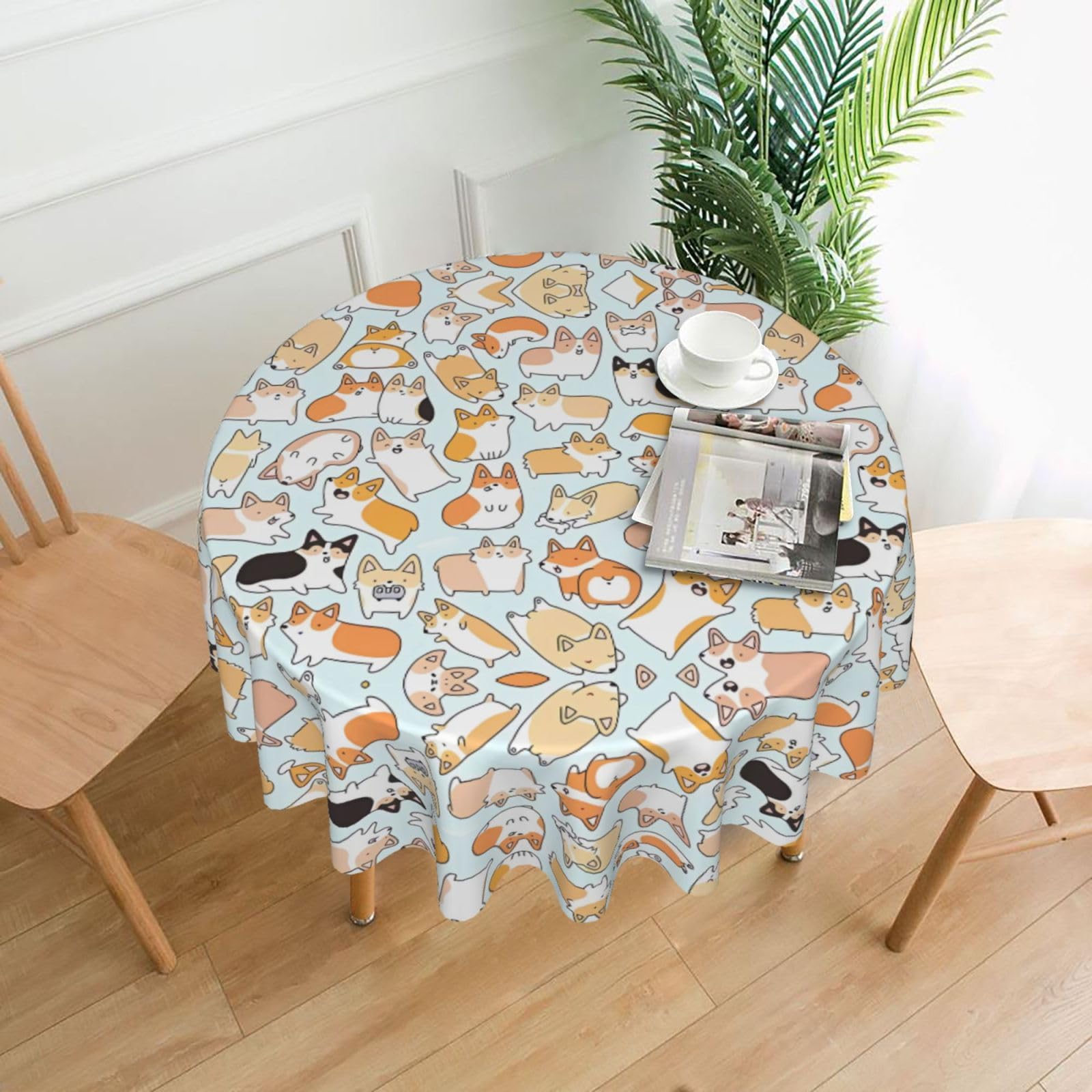 YYHHAOFA Dog Prints 60in Round Decorative Tablecloth – High-Grade Polyester Throw Cover for Dining, Parties, and Outdoor Events
