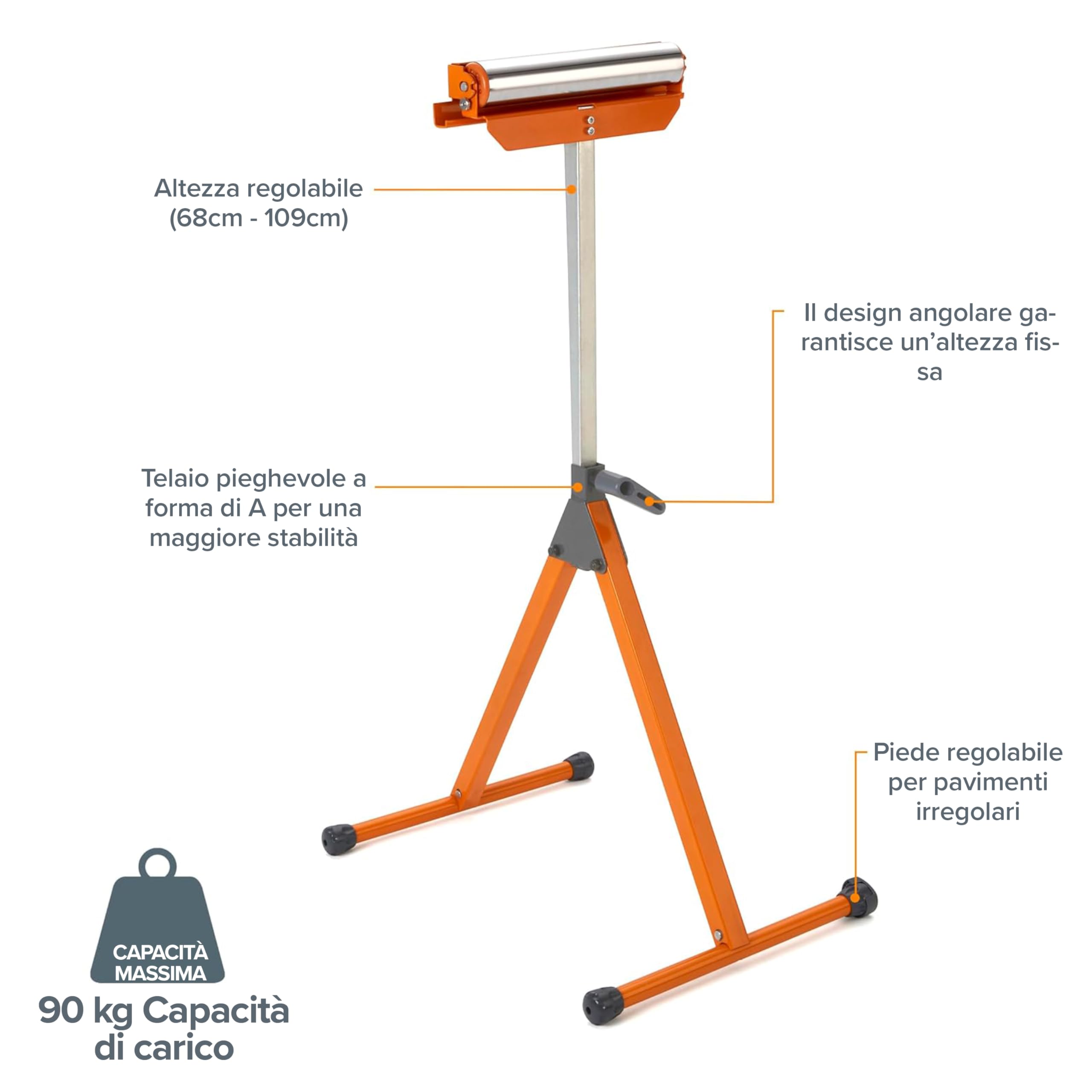 'Bora Portamate PM-5090 Adjustable Pedestal Feed Roller Support with 11-1/4'' Ball Bearing Steel Roller'