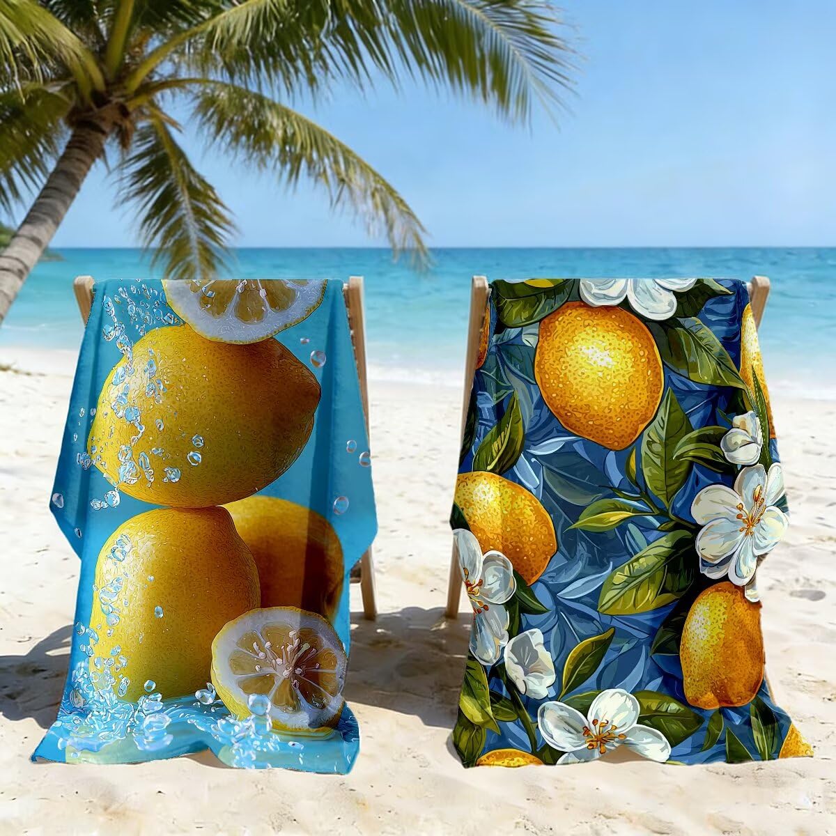 Toalla Playa 90x180 cm, Toalla Gimnasio Microfibra Secado Rapido, Juego de 2 Antiarena Toallas de Playa, Ligera Compacta Toallas Microfibra Grande para Viaje, Regalo Hombre Regalo Mujer (Limón) -4667