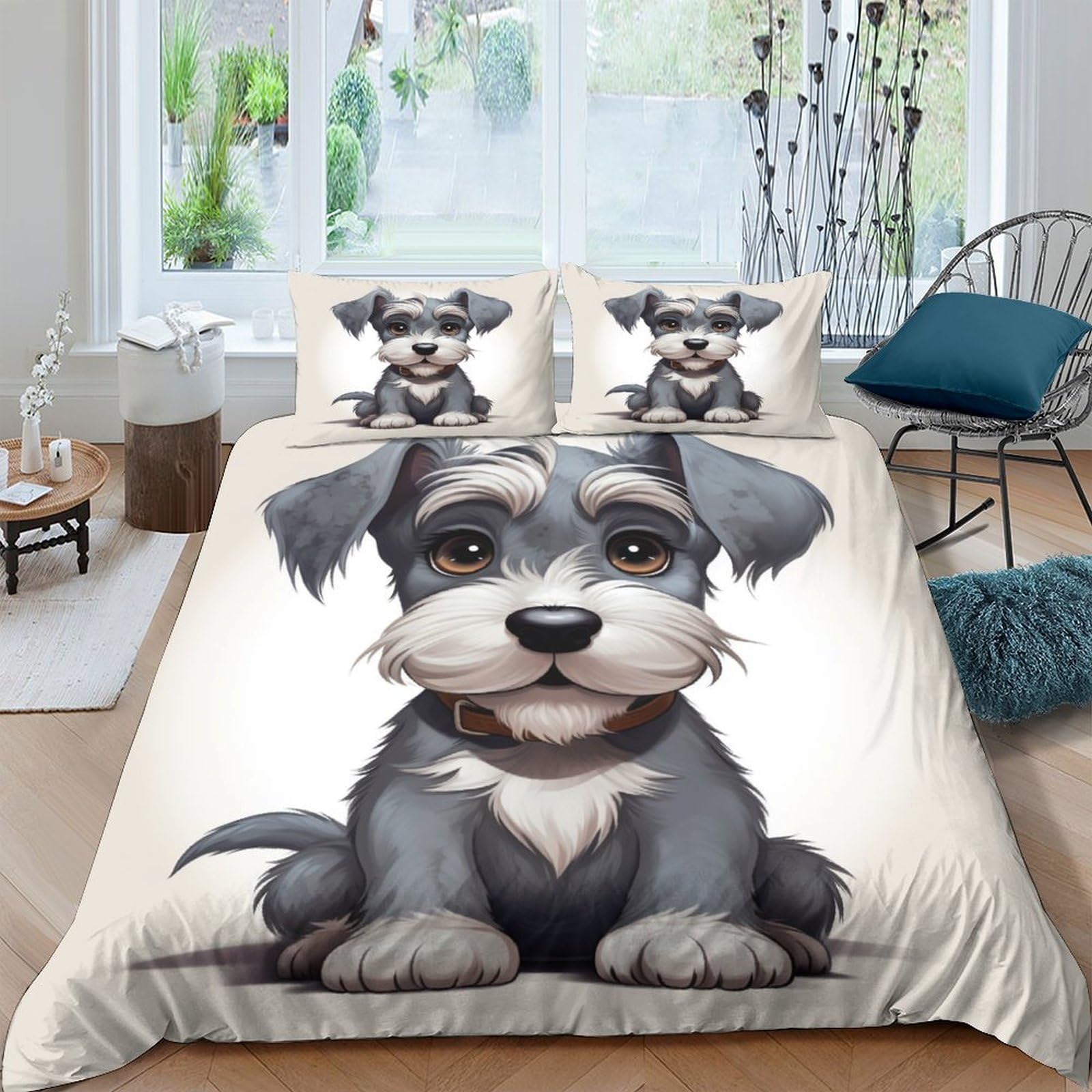 GAOYUCHUN Miniature Schnauzer Duvet Cover Sets 3 PCS Hotel Quality Quilt Cover Bedding Set Bed Covers with Pillowcases with Zipper Closure Ultra Soft Anti Allergic Microfiber Double（200x200cm）