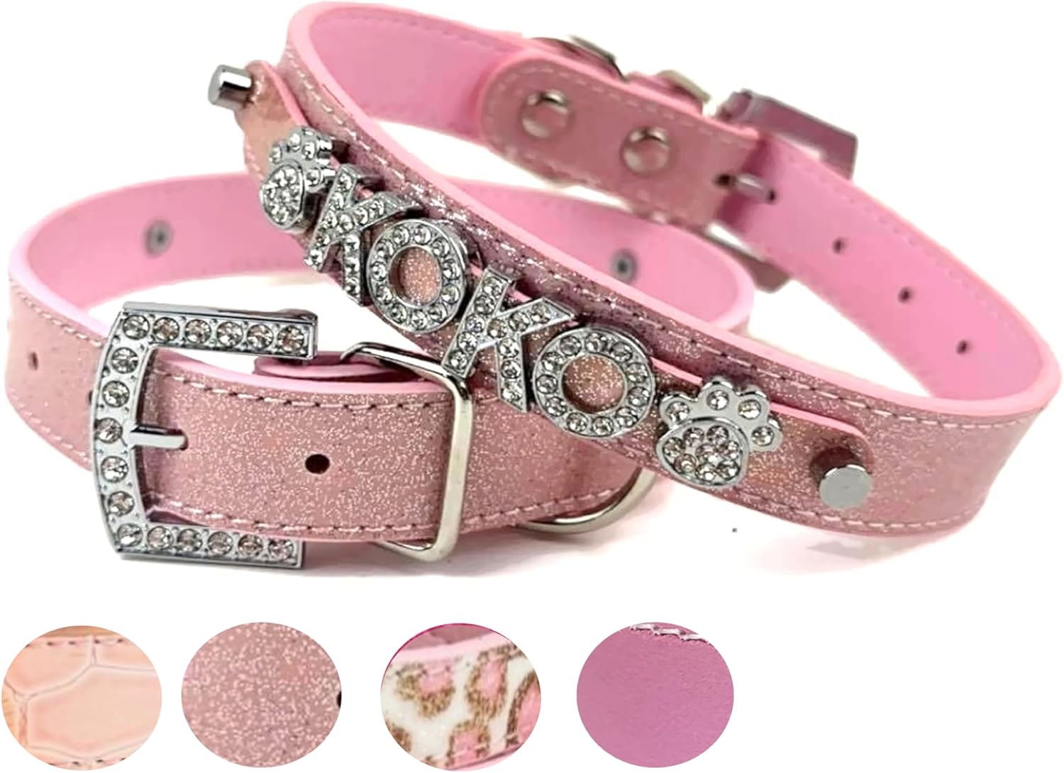 Pink Personalized Dog Collar | Adjustable Length | XXS to 2XL | Fits 2-85 lbs | Premium Vegan Leather (Pink Metallic, XL 45-70 lbs)