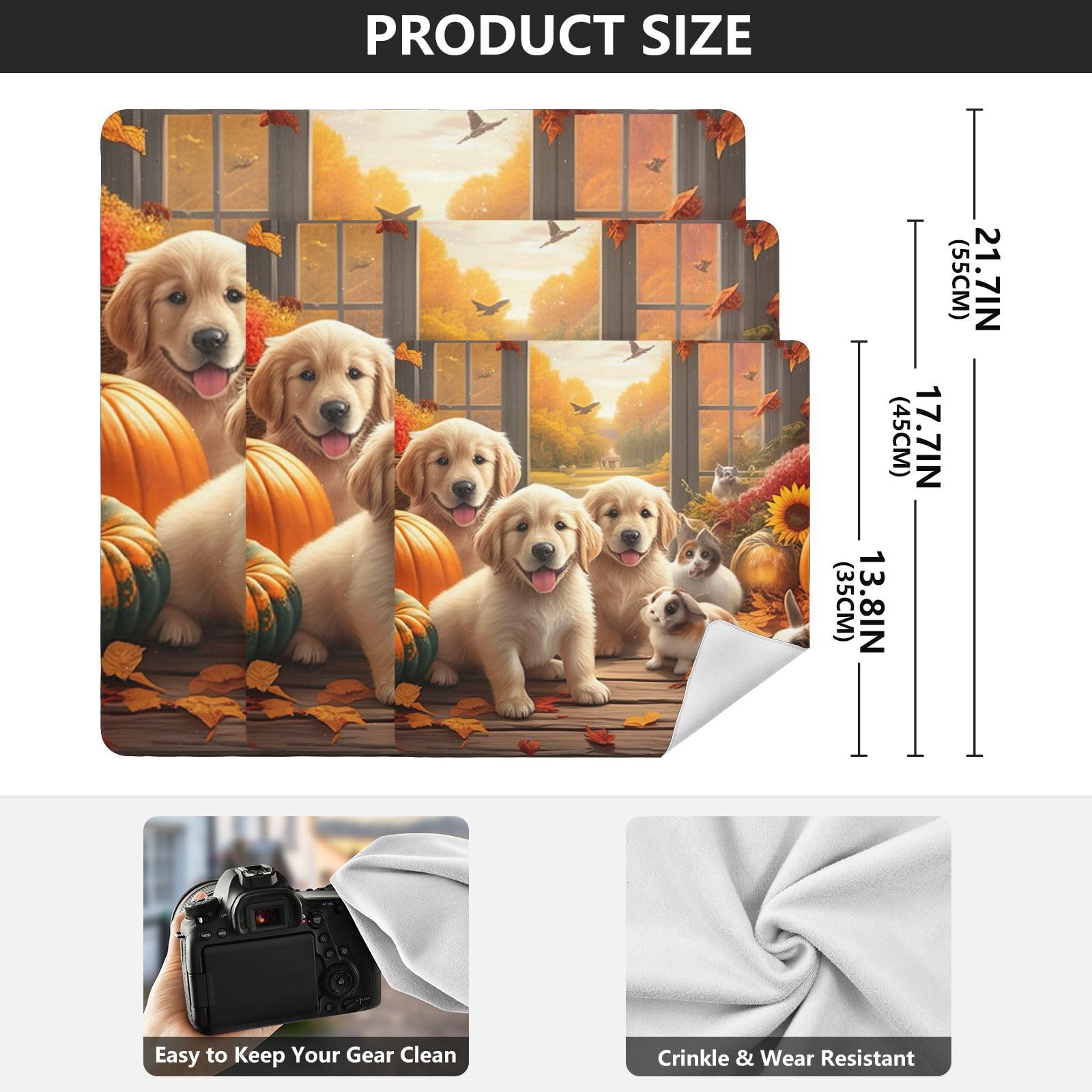 ODAWA Protective Camera Lens Wrap Autumn Golden Retriever Puppies Self Adhesive Cloth 17.7