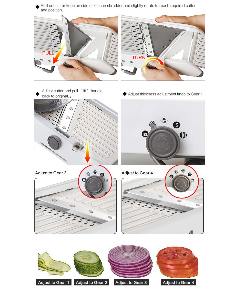 Cortadora manual de acero inoxidable con hoja ajustable para verduras y cebolla para patatas